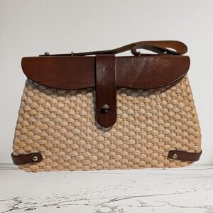 Vintage 1960's,70's Etienne Aigner woven straw and leather Handbag Satchel Purse